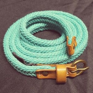 J. CREW BELT 42"Lx1/2" Cotton & Leather Turquoise